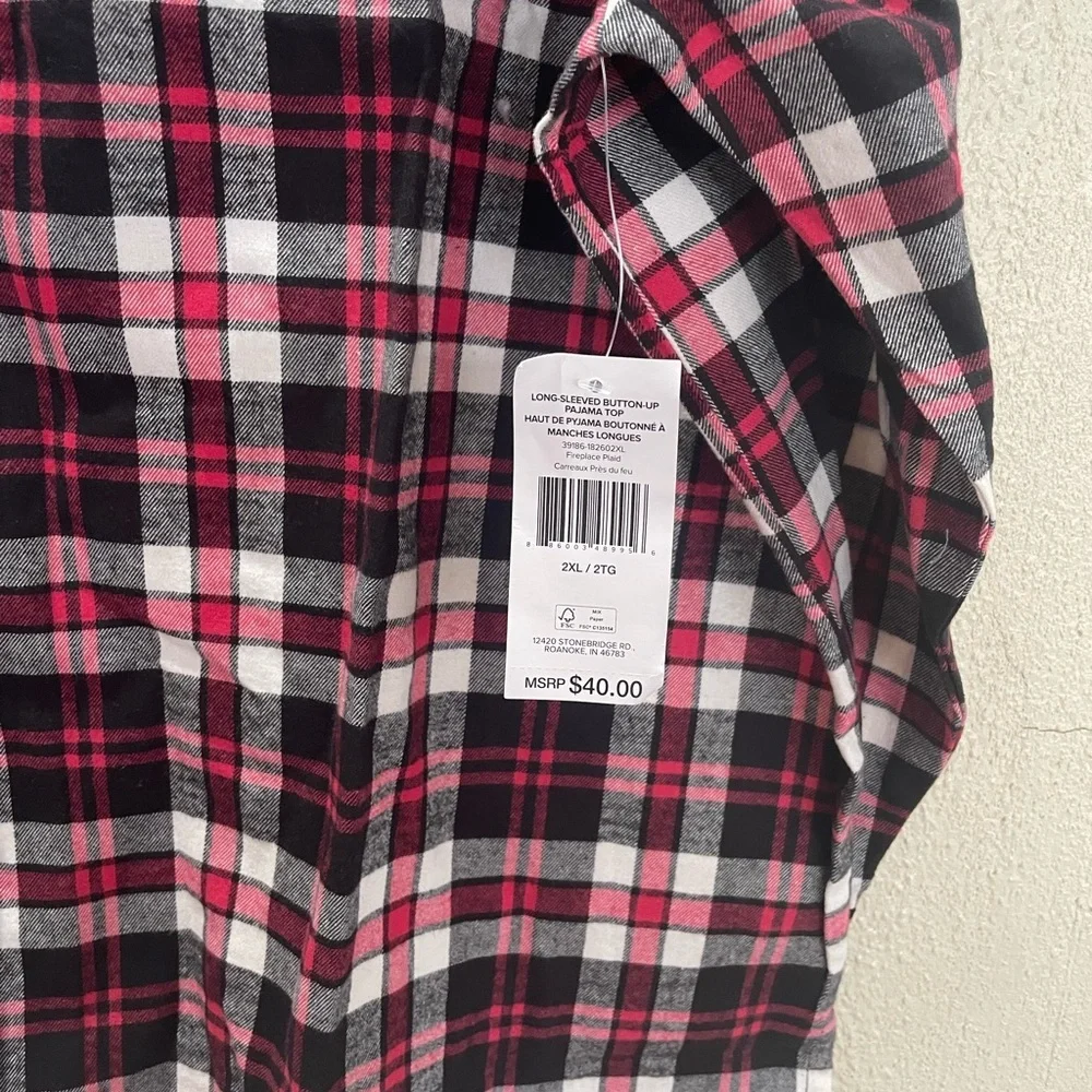 Vera Bradley Button Up Flannel Cotton Pajama‎ Top Plus Size 2x NWT